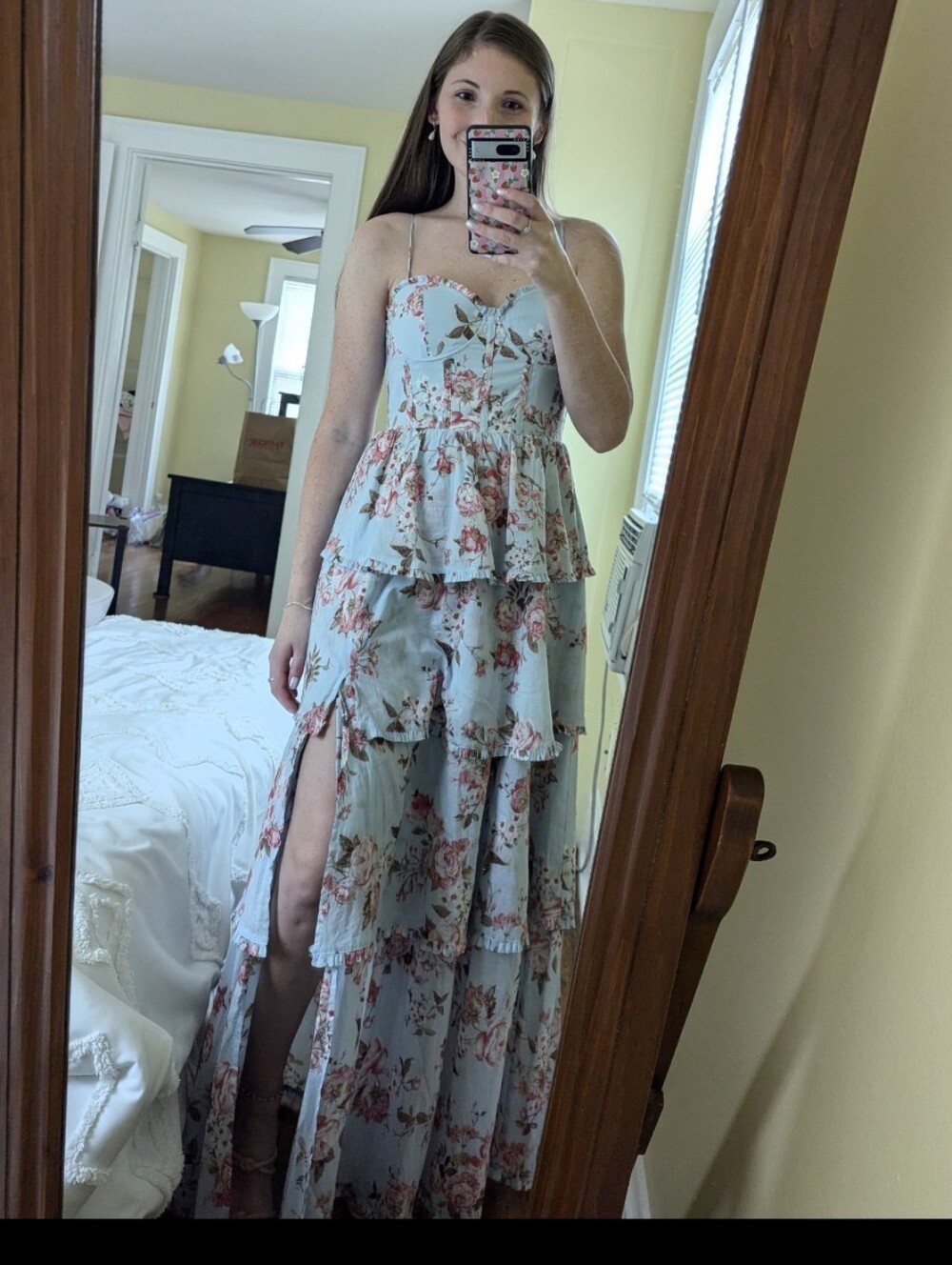 Floral Blue Tiered Maxi Wedding Guest Dress Altar'd State
